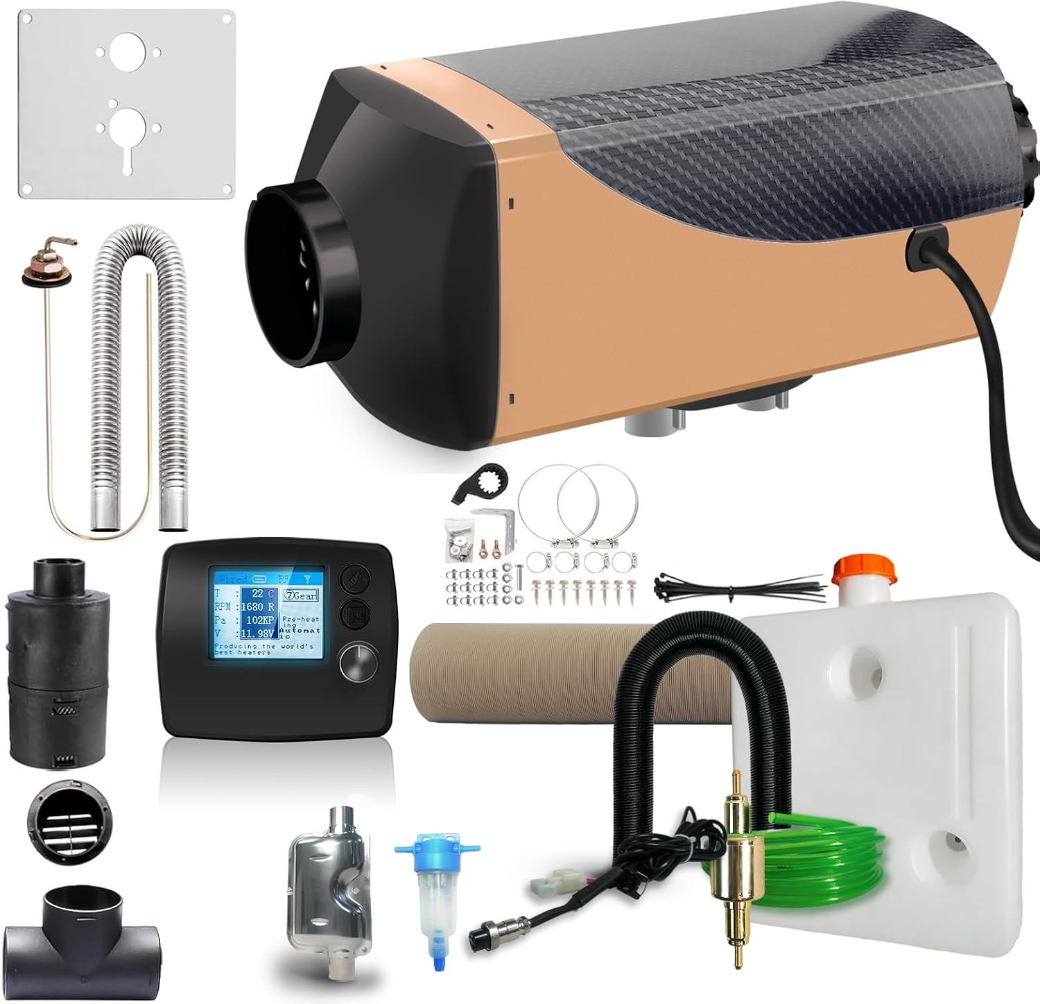 12V 7kW Diesel Heater with 7-Speed Adjustment for RV,Camping,Truck,Boat | LCD Display,High Altitude Mode and Aviation Plug,Powerful,Low Noise,Compact,Efficient,Highest Rated,Fuel Saving 40%