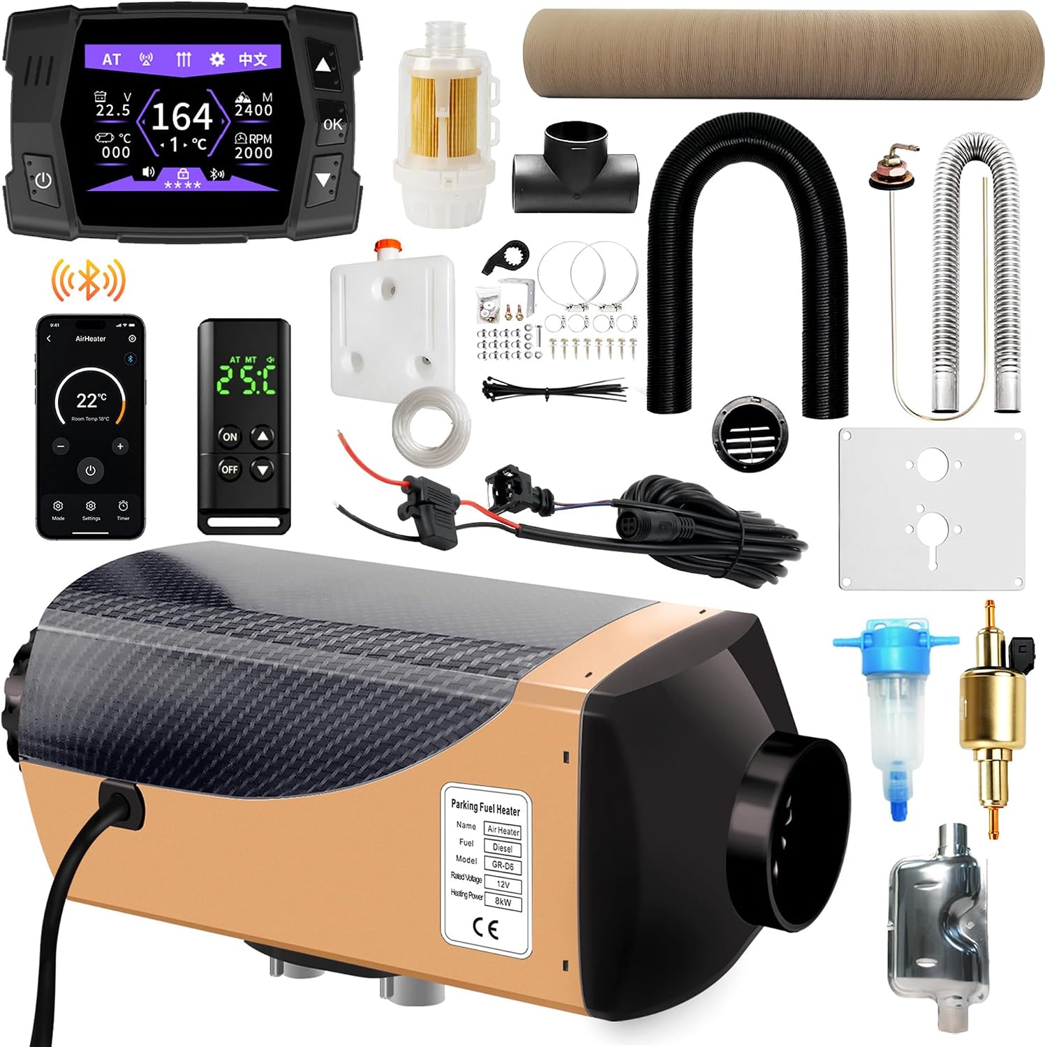 12V 8kW Diesel Heater with Brushless Motor Bluetooth Remote Control